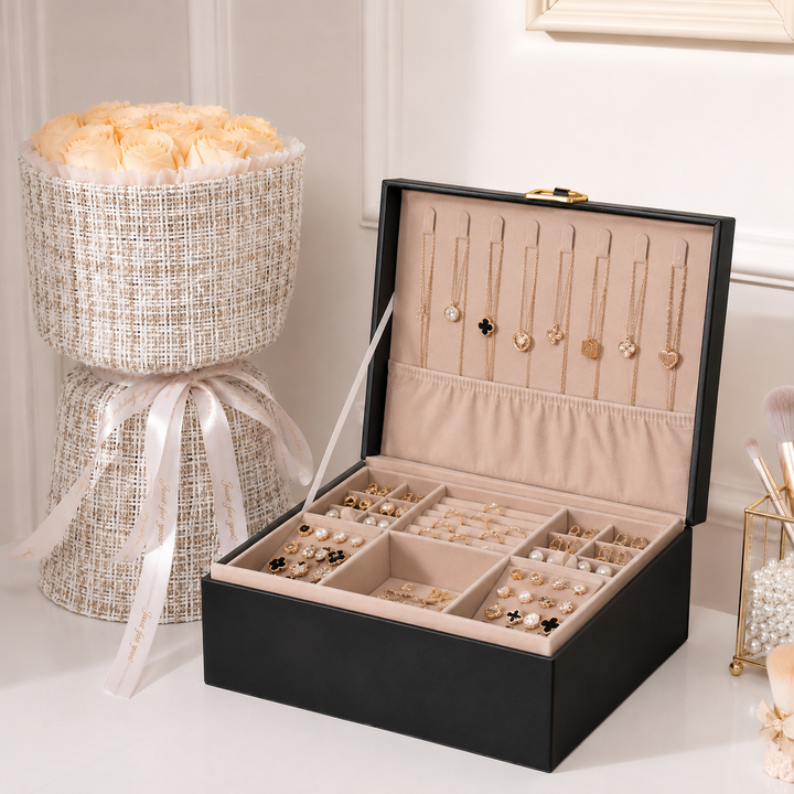 Jewellery Box Organizer Mothers Day 2 Layer Storage Case Tray