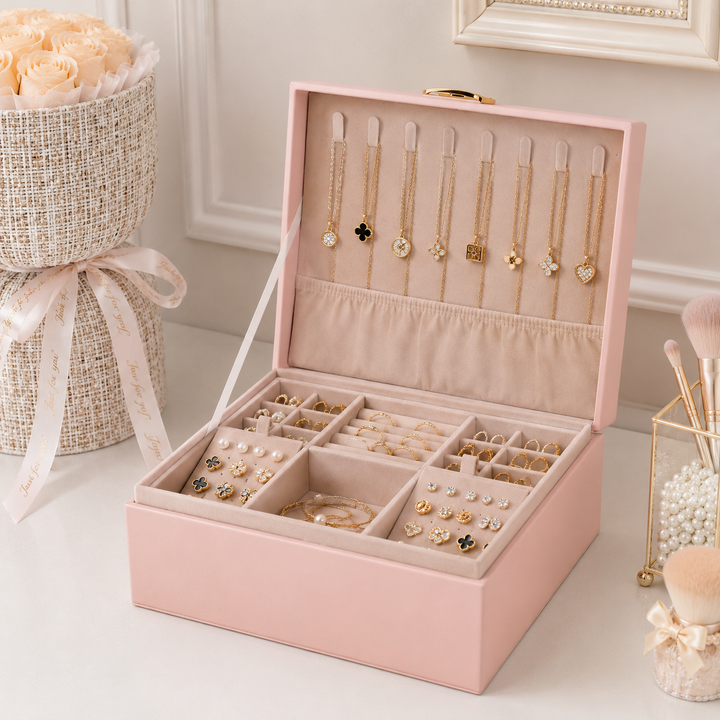 Jewellery Box Organizer Mothers Day 2 Layer Storage Case Tray