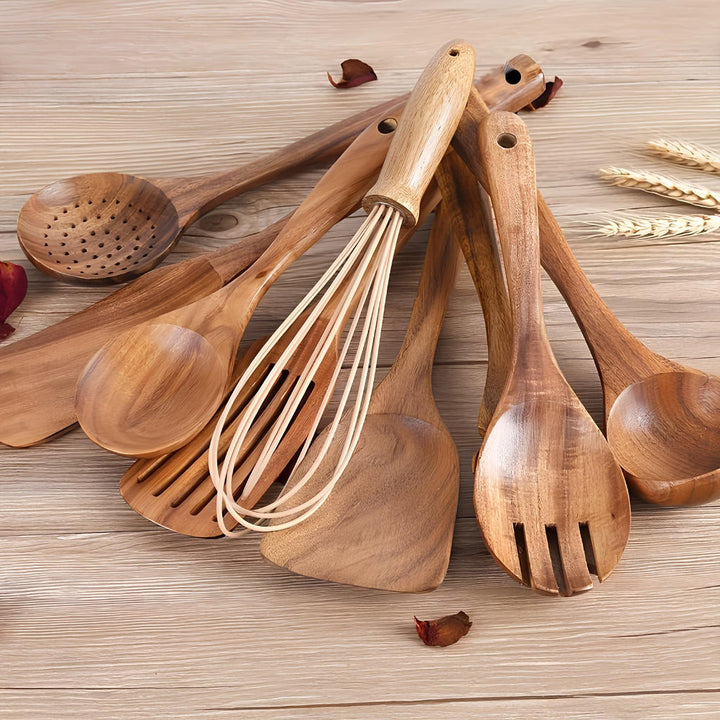 Natural Wood Kitchen Tool Set Cooking Utensils Spoon Spatula Set