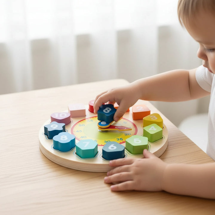 Learning Clock colourful Numbers Wooden Construction Toddler