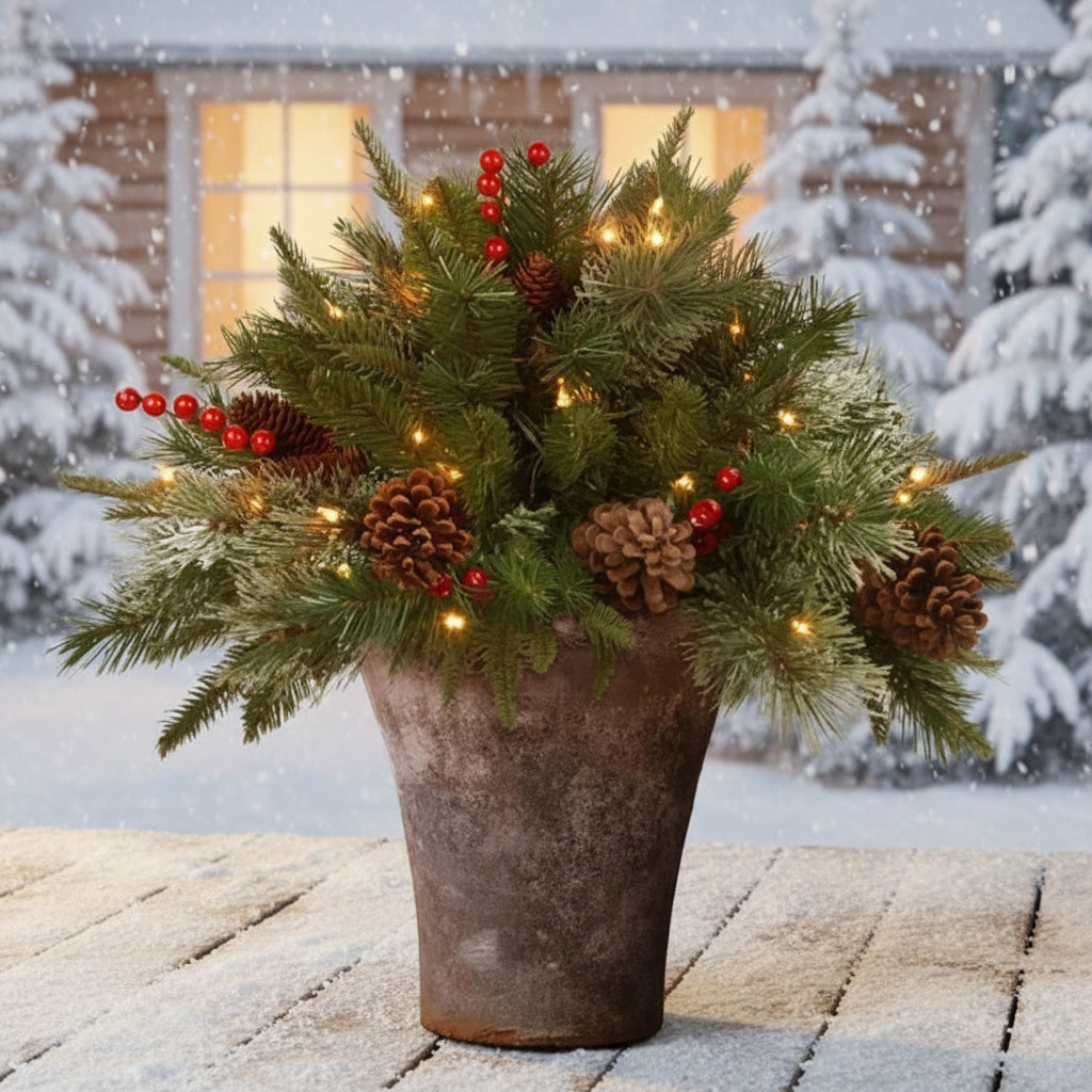 LED Evergreen Urn Filler Festive Holiday Decor