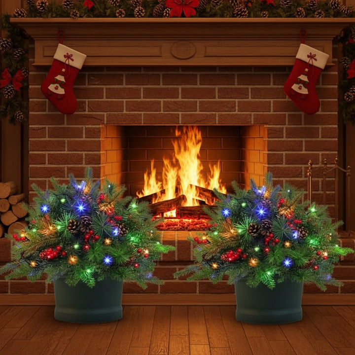 LED Evergreen Urn Filler Festive Holiday Decor