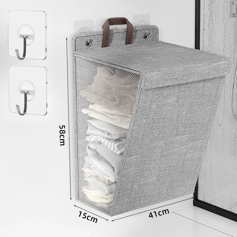 Wallora | Foldable Adhesive Laundry Basket | Wall-Mounted Clothes Hamper &amp; Organiser