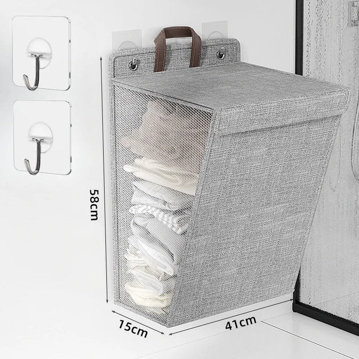 Wallora | Foldable Adhesive Laundry Basket | Wall-Mounted Clothes Hamper &amp; Organiser