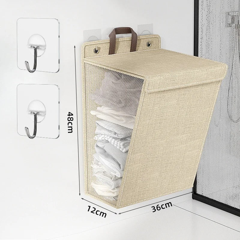 Wallora | Foldable Adhesive Laundry Basket | Wall-Mounted Clothes Hamper &amp; Organiser