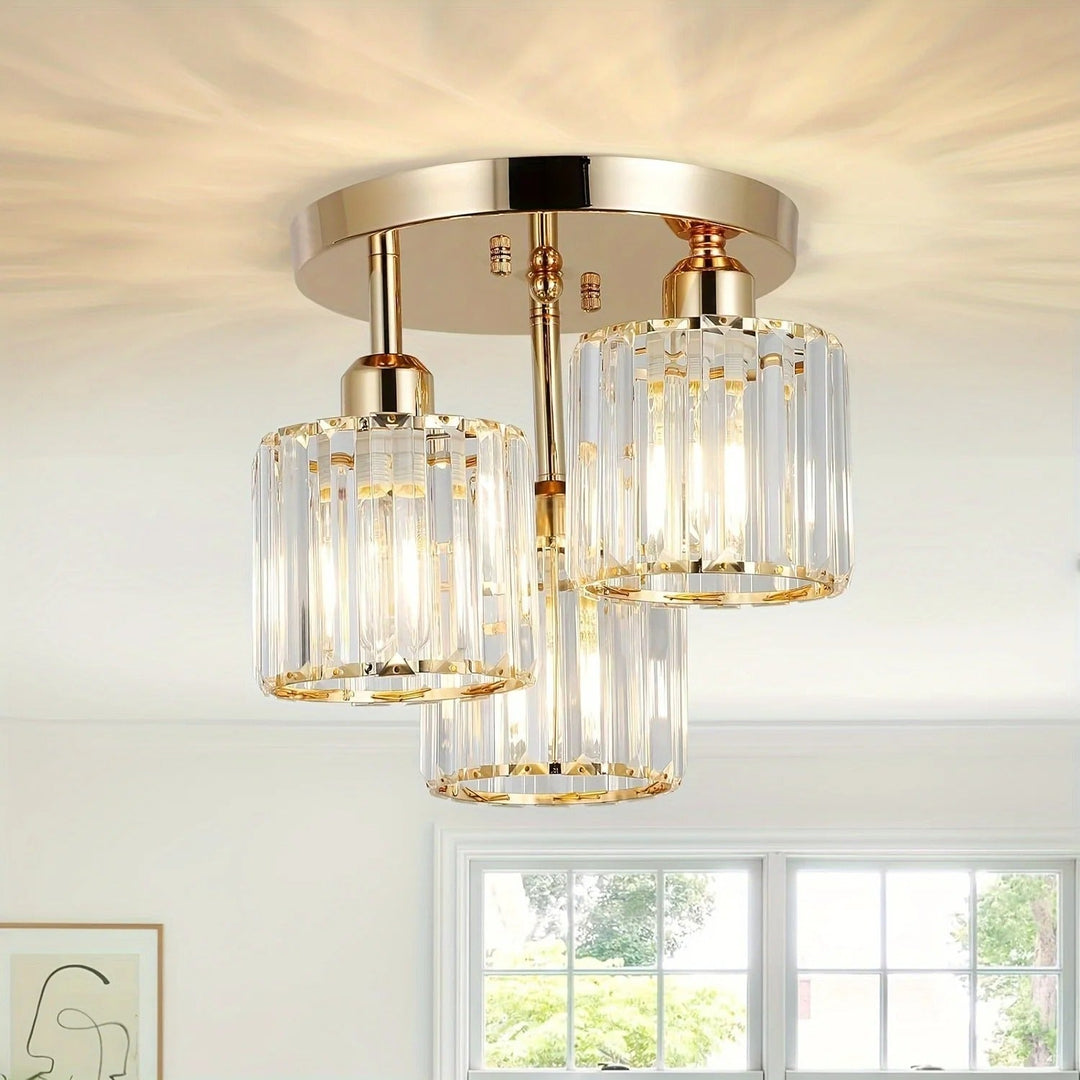 Modern Gold Luxury Crystal Ceiling Light | 3-Light Semi Flush Mount