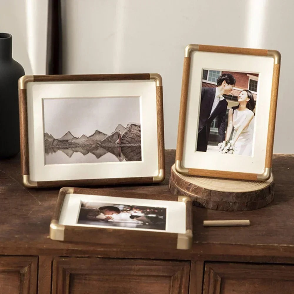 Brooks Tabletop Photo Frame | Vintage Wood &amp; Brass Design