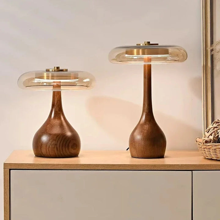 Andi Glass Table Lamp | Modern Brass &amp; Wood Accent Light