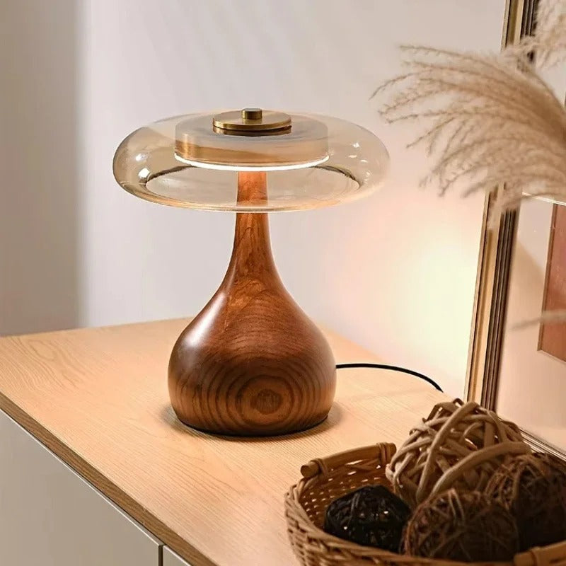Andi Glass Table Lamp | Modern Brass &amp; Wood Accent Light