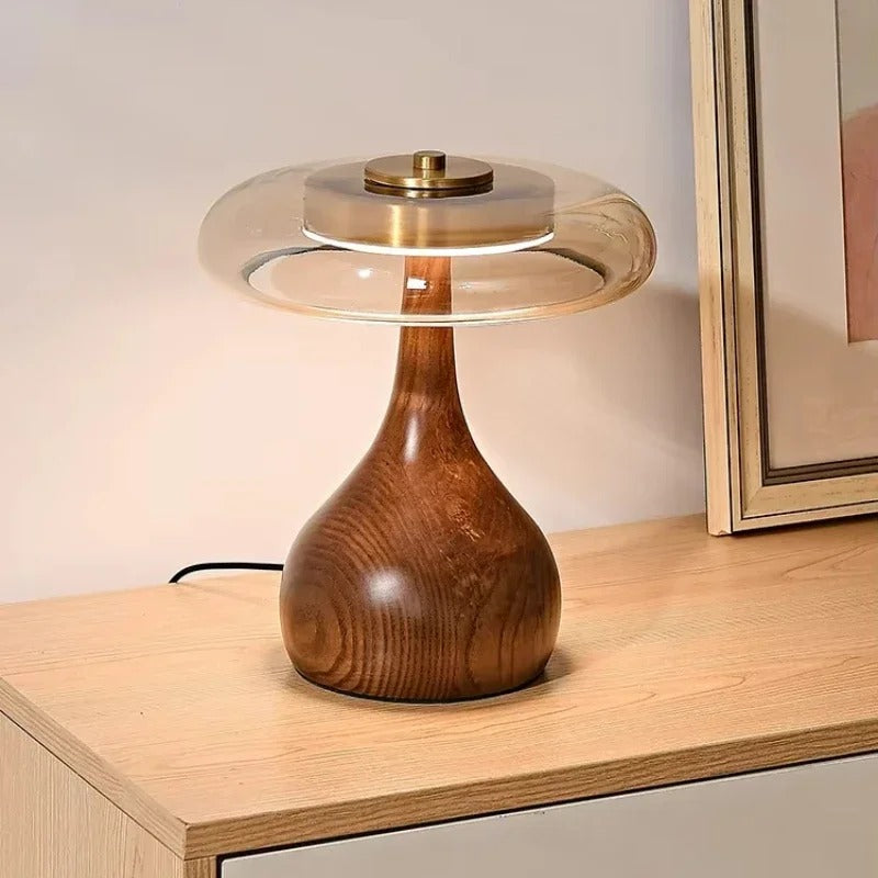 Andi Glass Table Lamp | Modern Brass &amp; Wood Accent Light