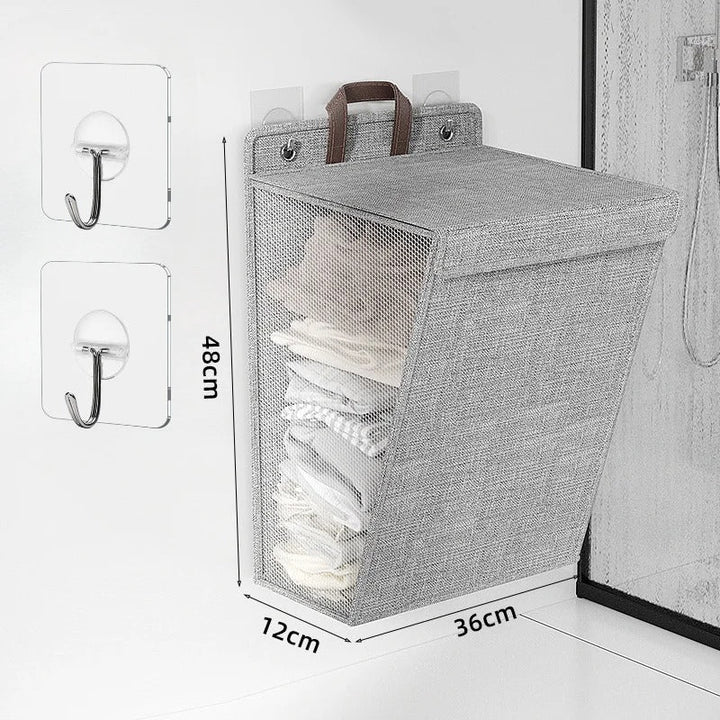Wallora | Foldable Adhesive Laundry Basket | Wall-Mounted Clothes Hamper &amp; Organiser