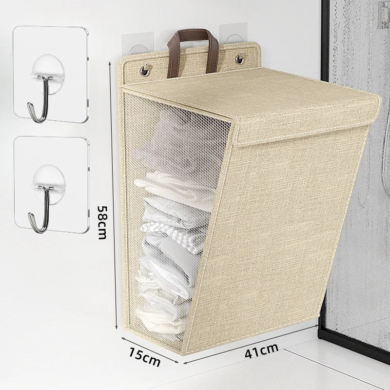 Wallora | Foldable Adhesive Laundry Basket | Wall-Mounted Clothes Hamper &amp; Organiser