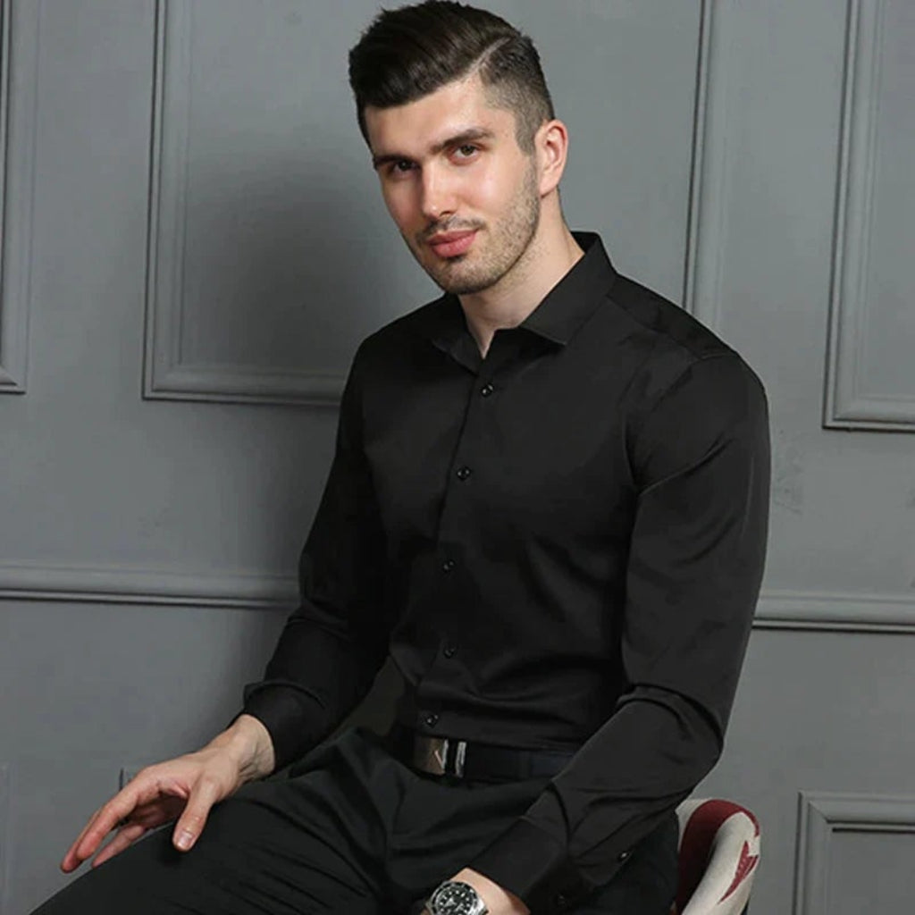 Mens Dress Shirt Stretch Fit Long Sleeve Button Up Design