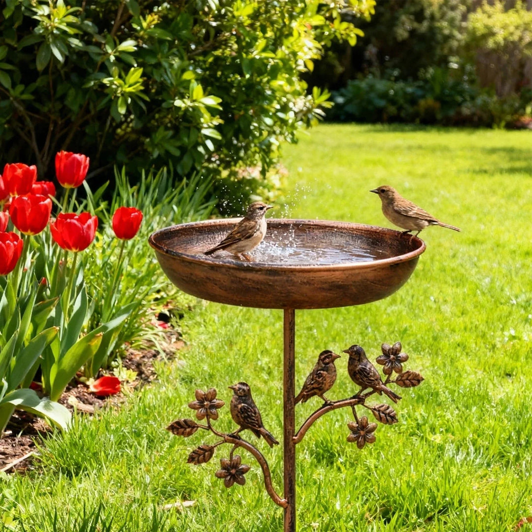 Metal Bird Bath Garden Decor Decorative Stand Garden