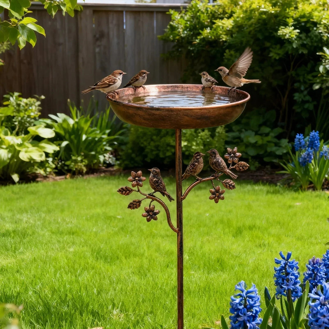 Metal Bird Bath Garden Decor Decorative Stand Garden