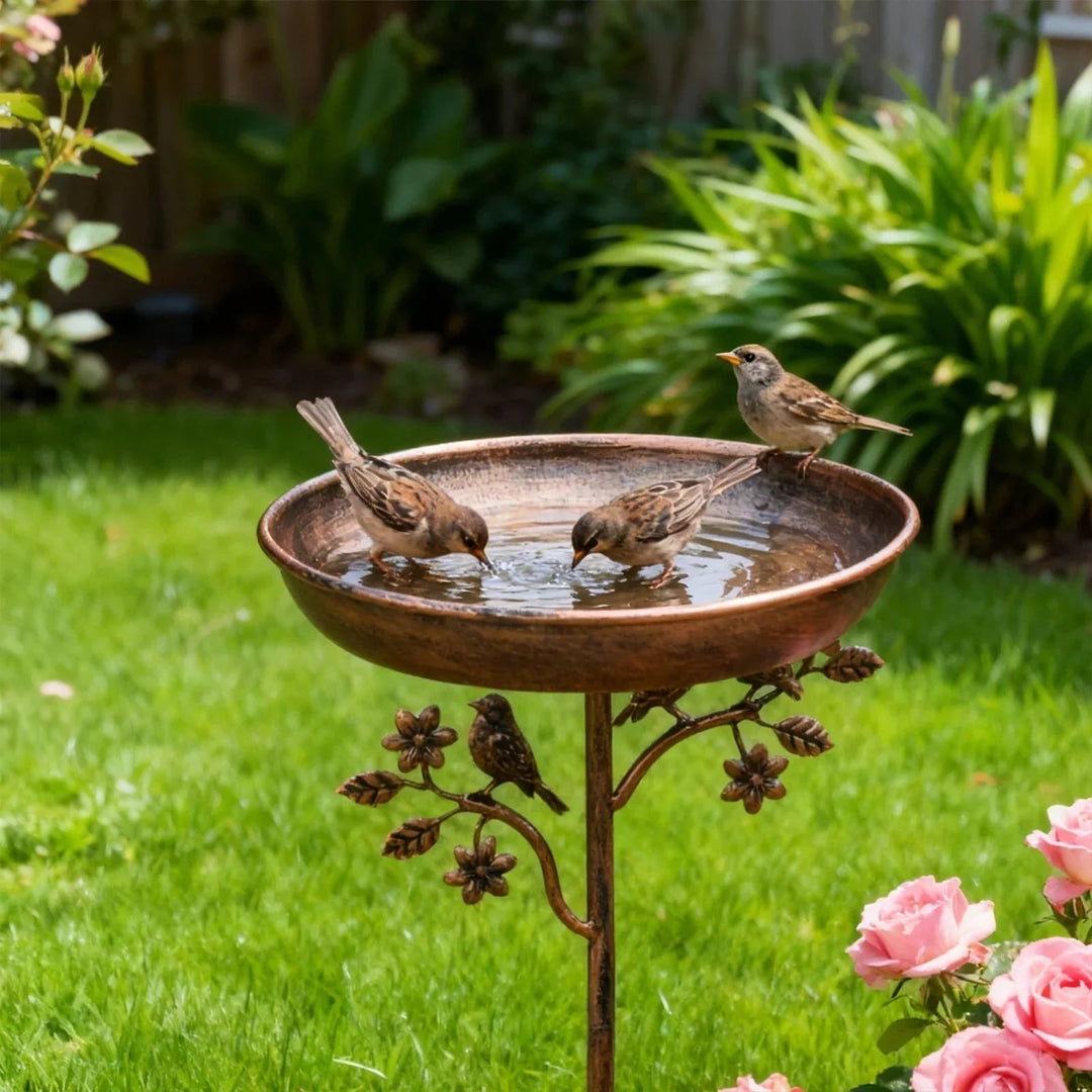Metal Bird Bath Garden Decor Decorative Stand Garden