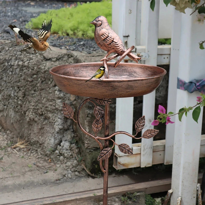 Metal Bird Bath Garden Decor Decorative Stand Garden