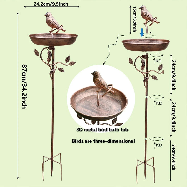 Metal Bird Bath Garden Decor Decorative Stand Garden