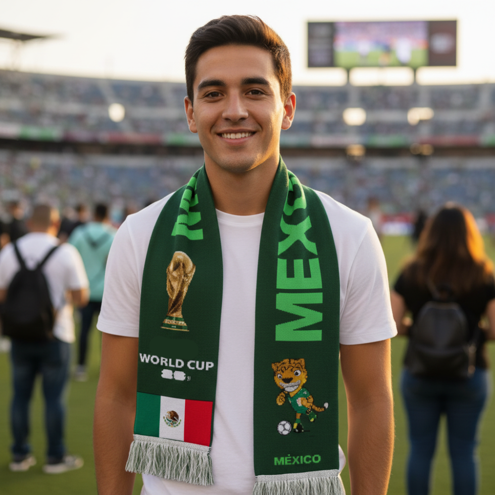 Mexico Flag Soccer Scarf Fringe Knit Supporter