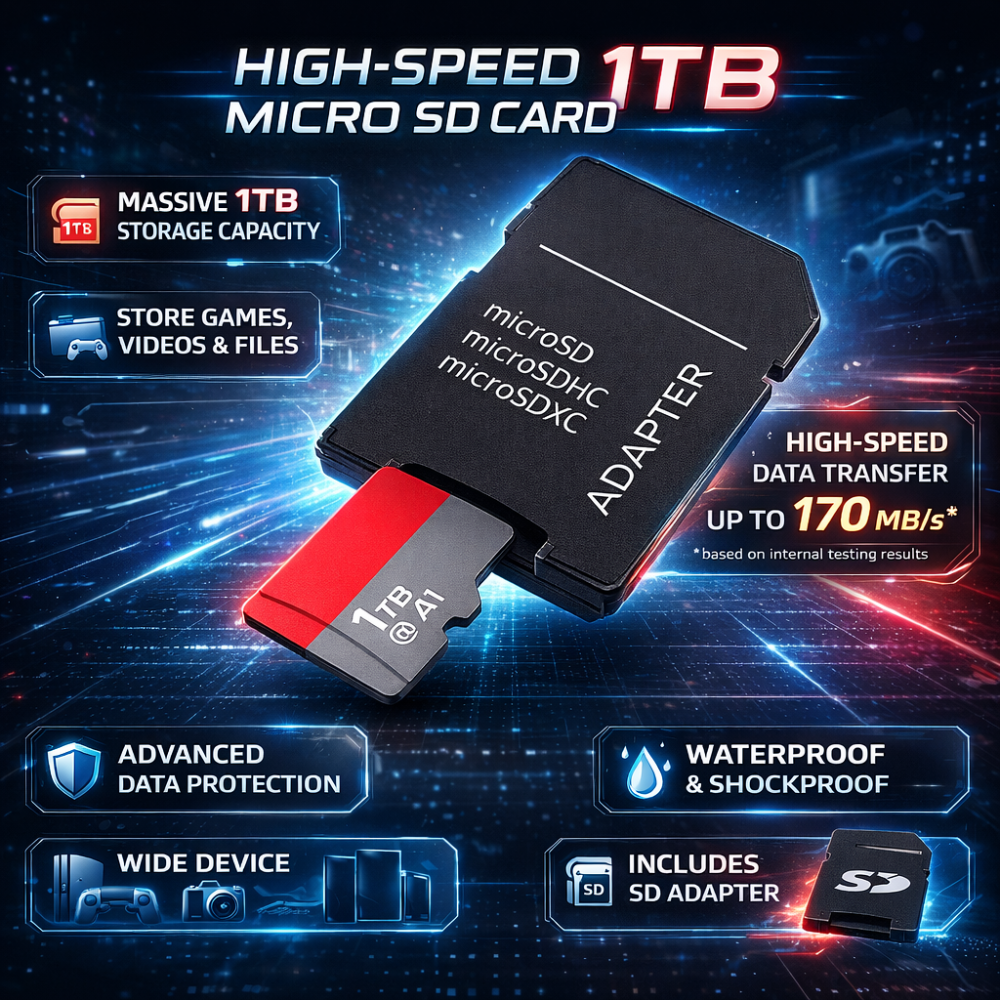 Micro SD Storage Card Adapter High Speed 1TB Memory