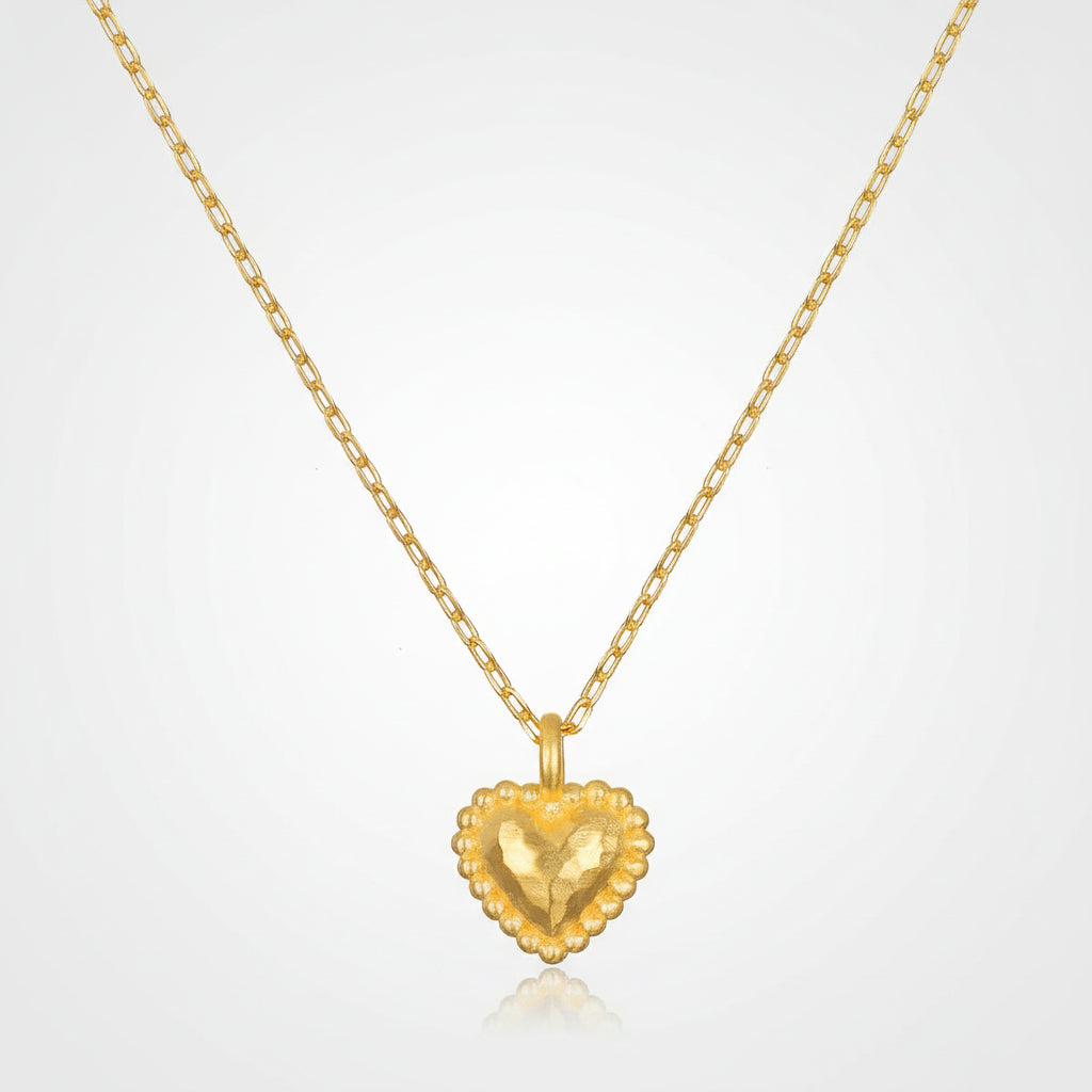 Necklace Gold Heart Hammered Pendant Chain Jewellery