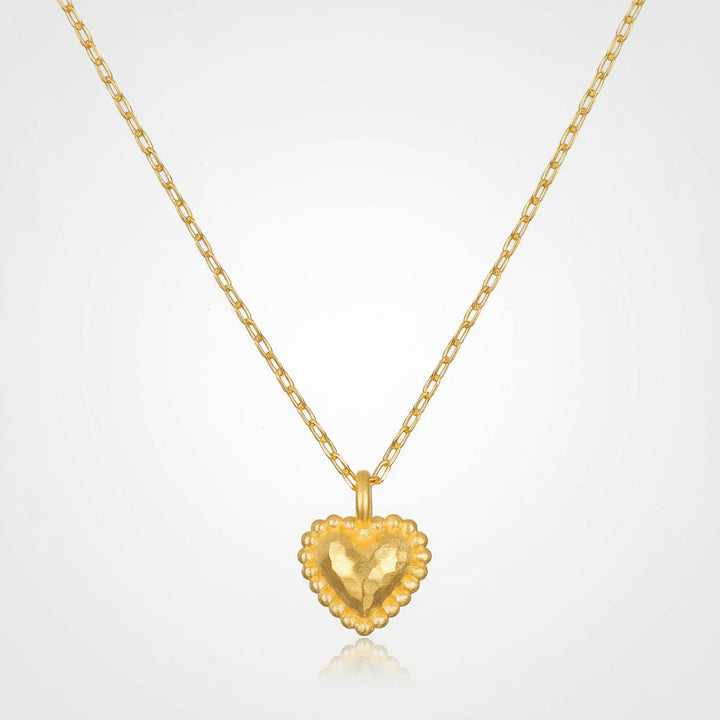 Necklace Gold Heart Hammered Pendant Chain Jewellery
