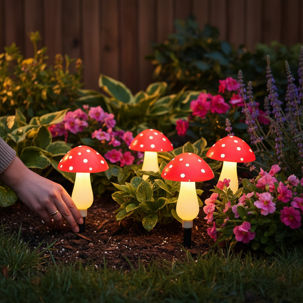 Outdoor Solar Lights Garden Mushroom Stake Set