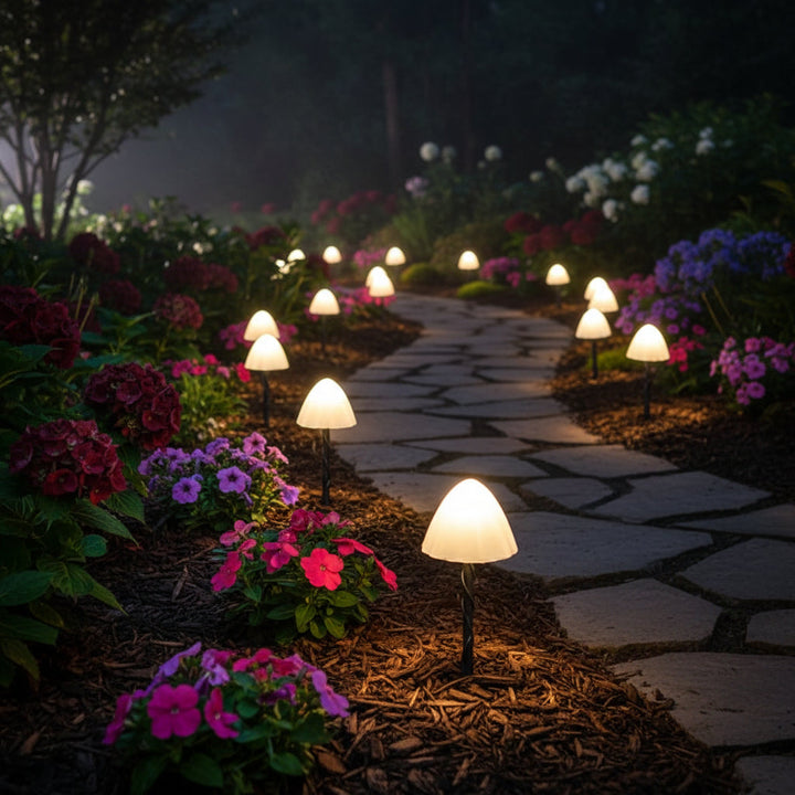 Outdoor Solar Lights Garden Mushroom Stake Set