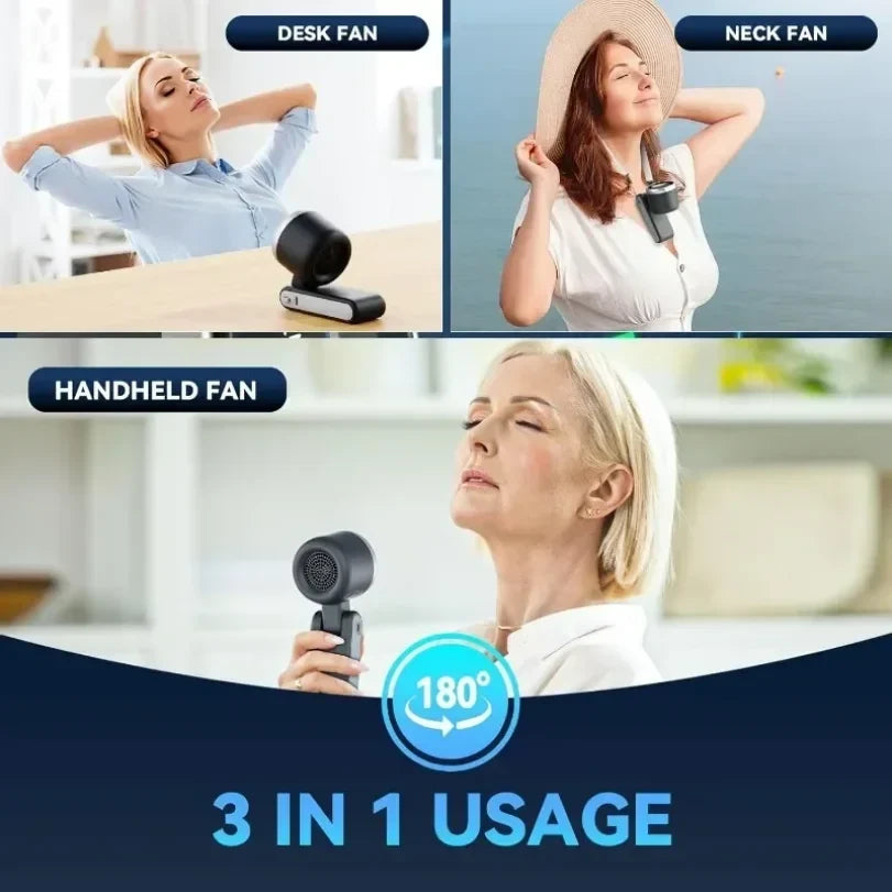 Portable Fan Neck Handheld Rechargeable Clip-On Mini Fan