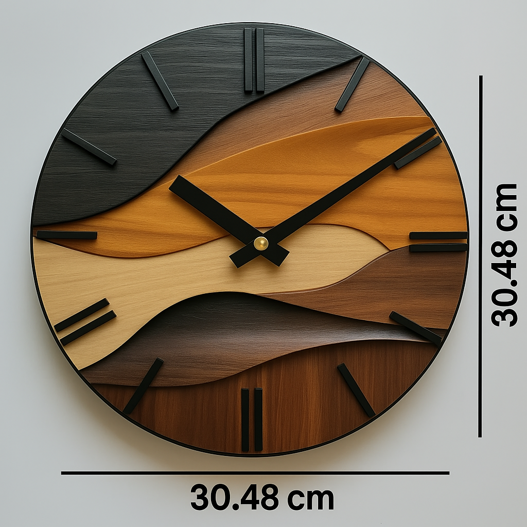 Artistic Round Wall Clock | Nordic Style Faux Wood Grain Design
