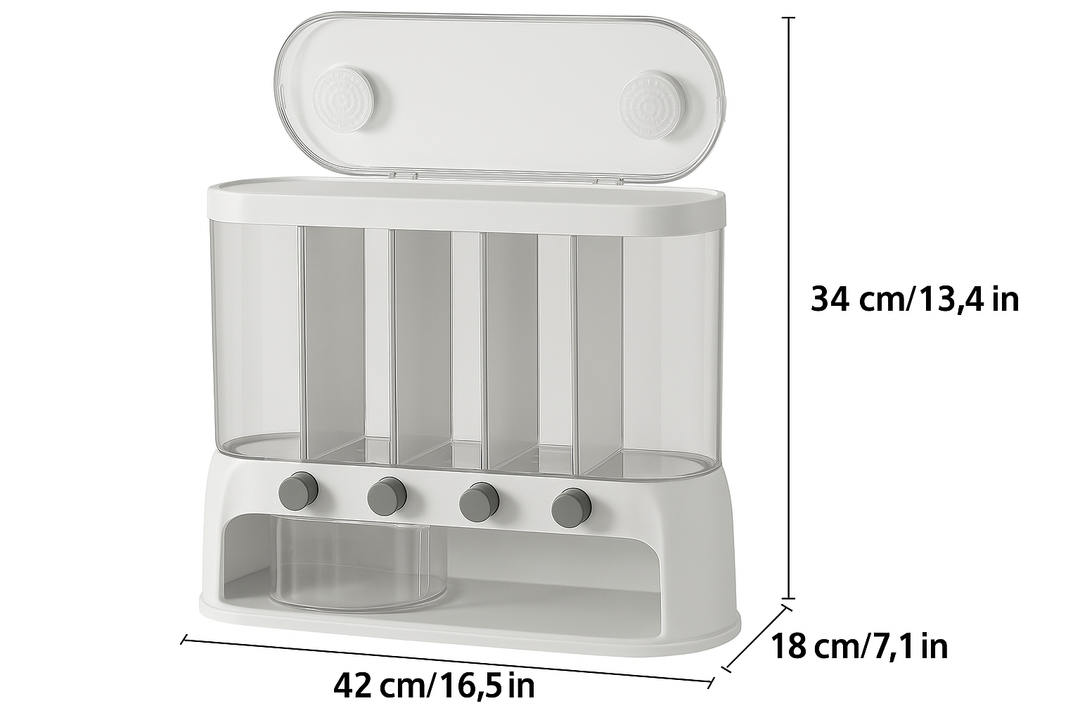 Multi-Compartment Kitchen Grain Storage Container | Airtight Trouserry Organiser with Flip-Top Lid