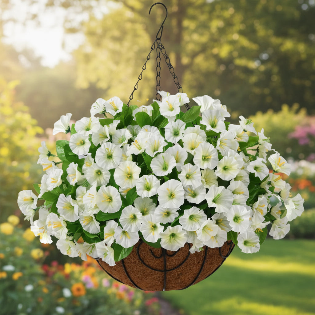 Silk Flowers Hanging Basket Indoor Outdoor Decor