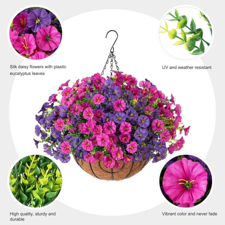 Silk Flowers Hanging Basket Indoor Outdoor Decor