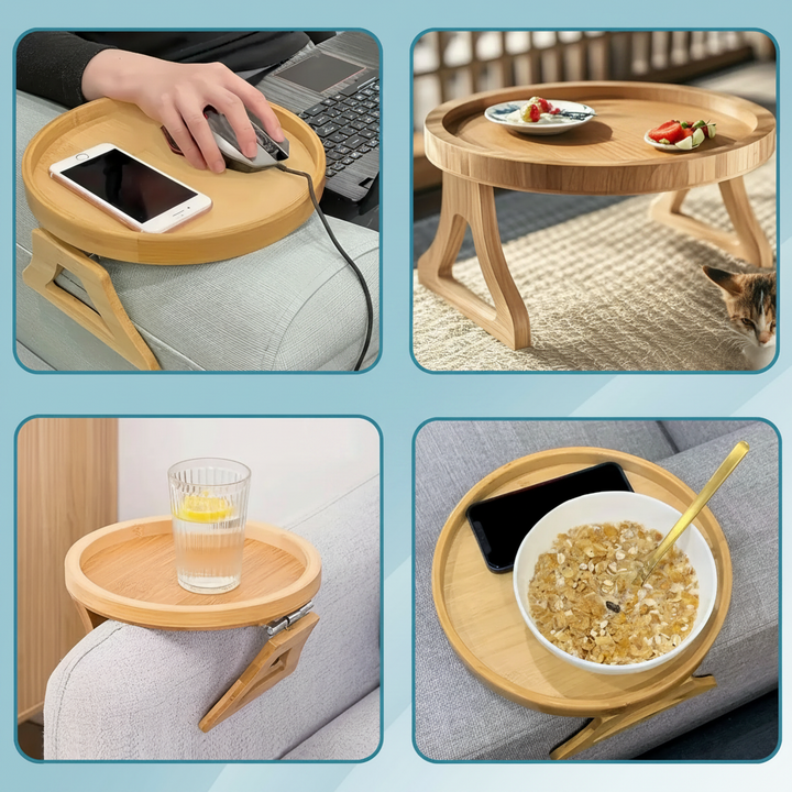 Sofa Side Table Armrest Tray Adjustable Folding