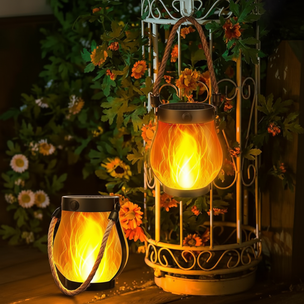 Solar Powered Outdoor Lantern Flame Effect Design