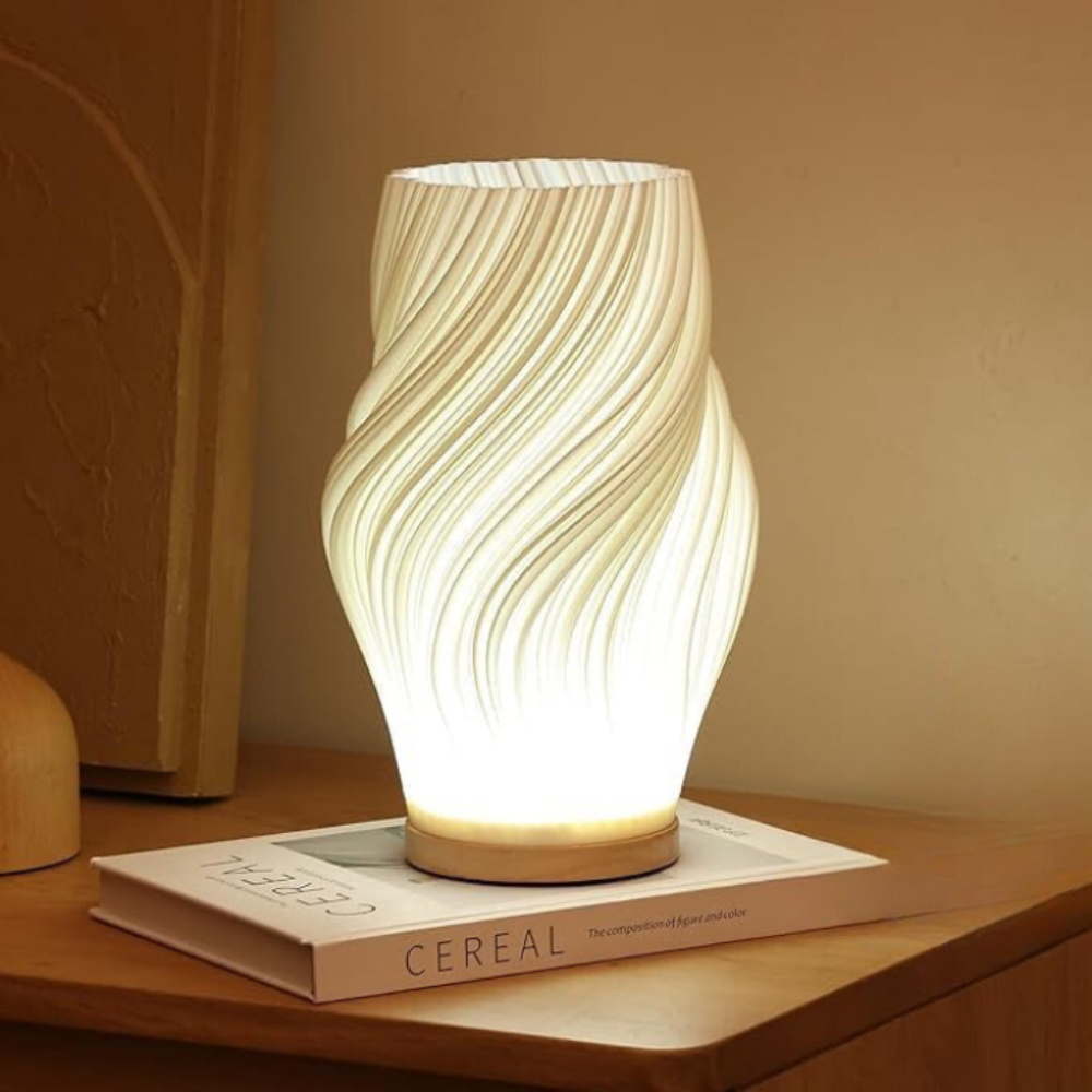 Table Lamp Modern Wave USB Dimmable Wood Base LED Light