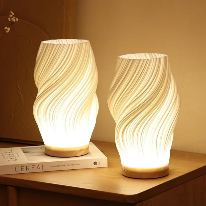 Table Lamp Modern Wave USB Dimmable Wood Base LED Light
