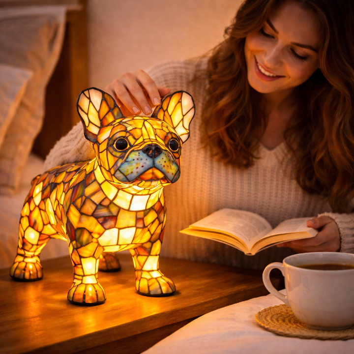colourful Dog Table Lamp Stained Glass LED Night Light Bedroom