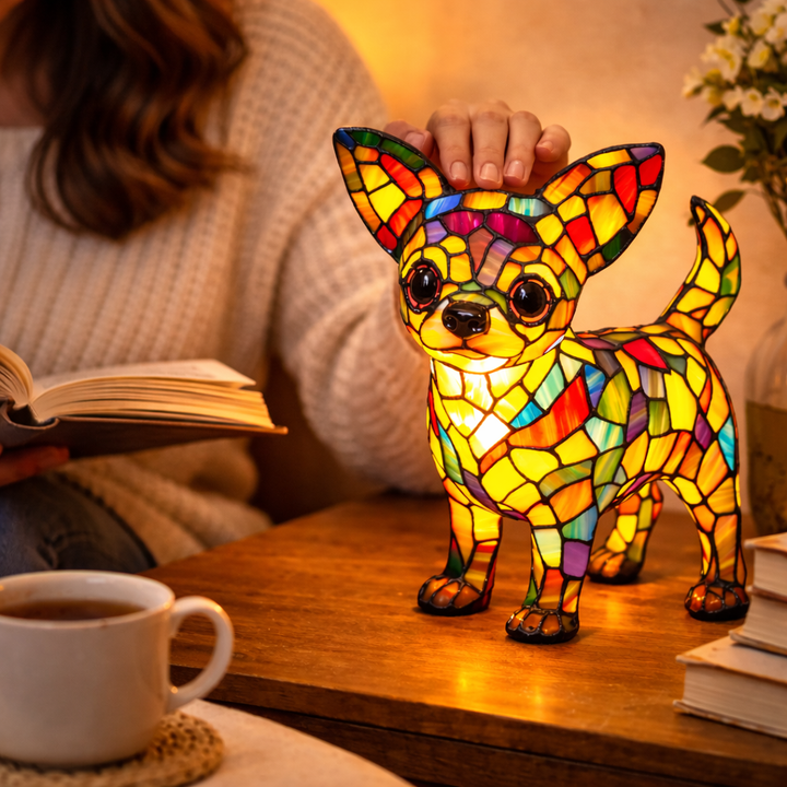 colourful Dog Table Lamp Stained Glass LED Night Light Bedroom