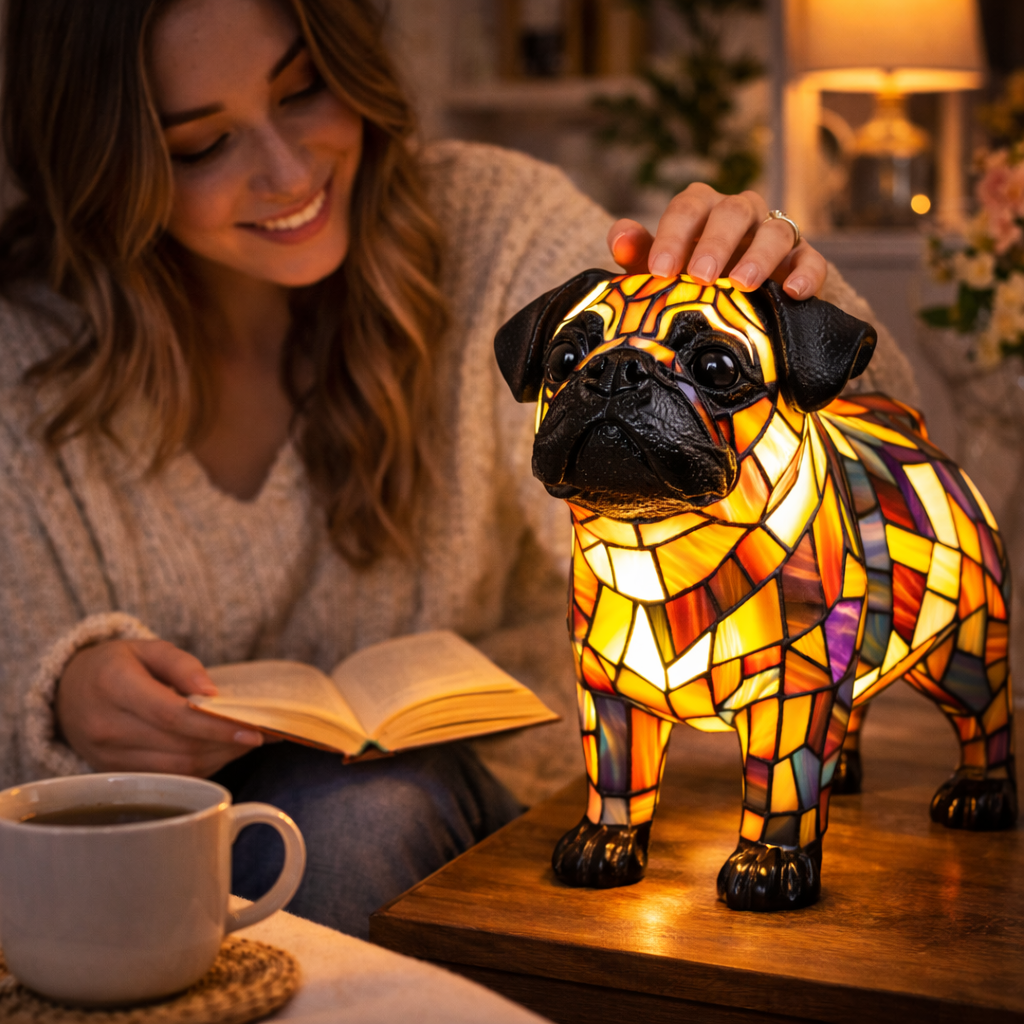 colourful Dog Table Lamp Stained Glass LED Night Light Bedroom