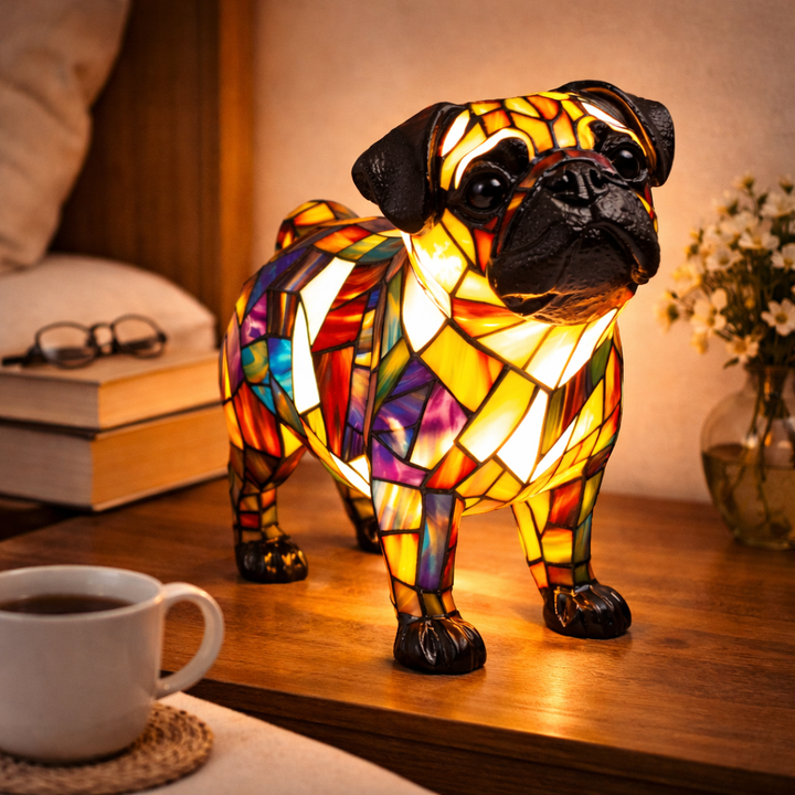 colourful Dog Table Lamp Stained Glass LED Night Light Bedroom