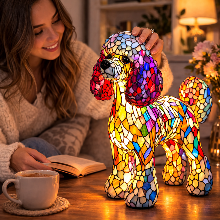 colourful Dog Table Lamp Stained Glass LED Night Light Bedroom