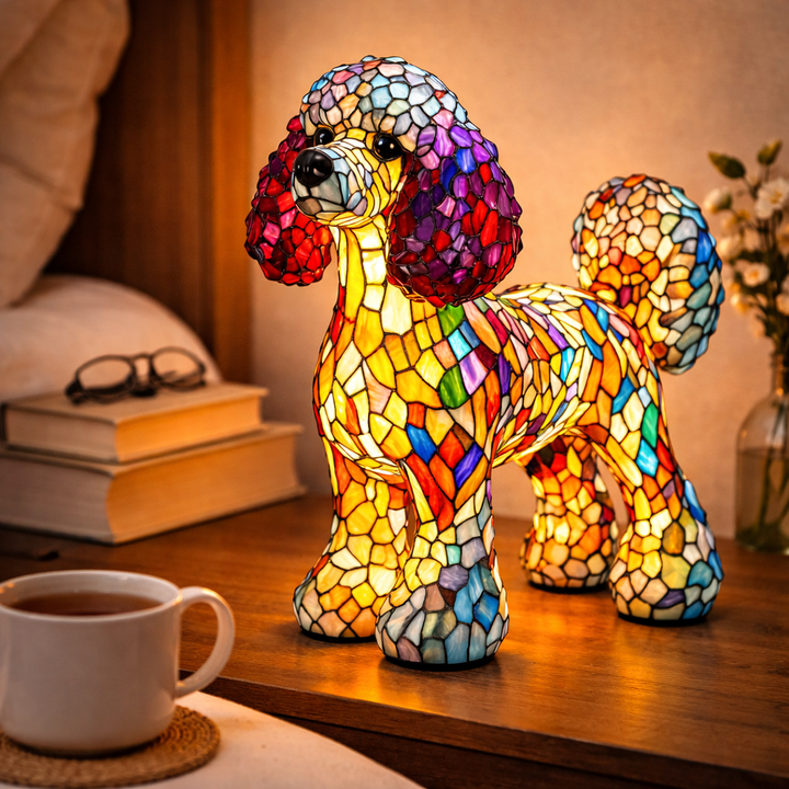 colourful Dog Table Lamp Stained Glass LED Night Light Bedroom