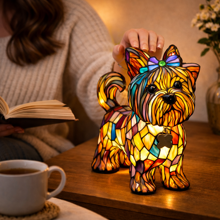 colourful Dog Table Lamp Stained Glass LED Night Light Bedroom