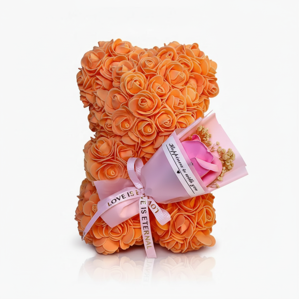 Table Decor Rose Bear Artificial Flower Gift Valentine Display