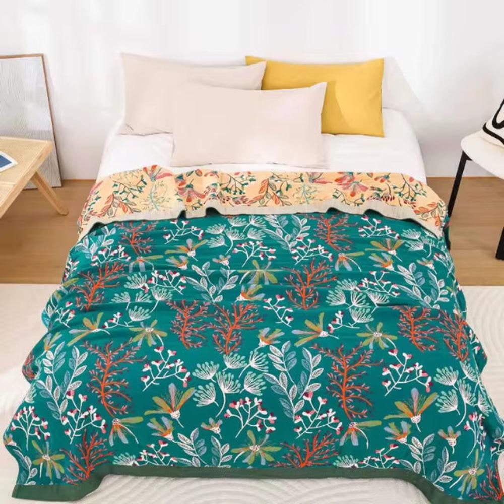 Throw Blanket Cotton Fluffy Decorative Floral Design