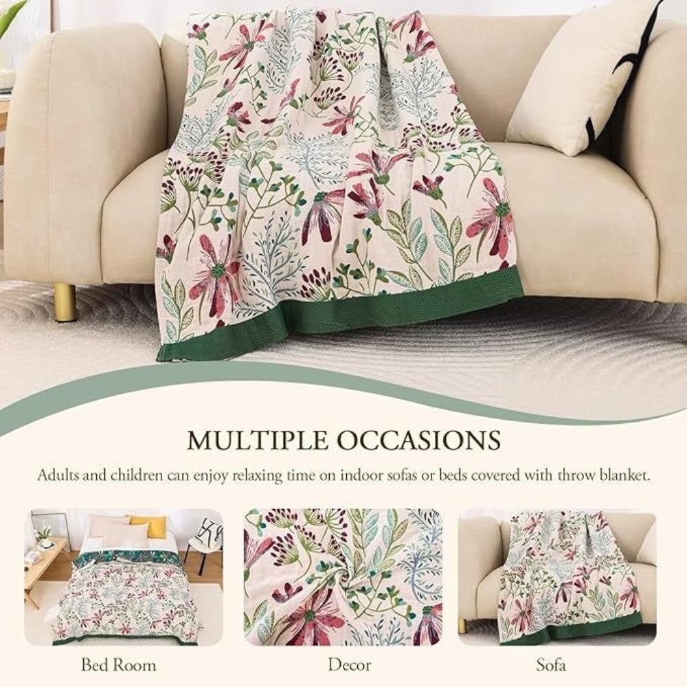 Throw Blanket Cotton Fluffy Decorative Floral Design