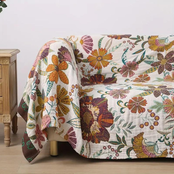 Throw Reversible Cotton Blanket Floral Design