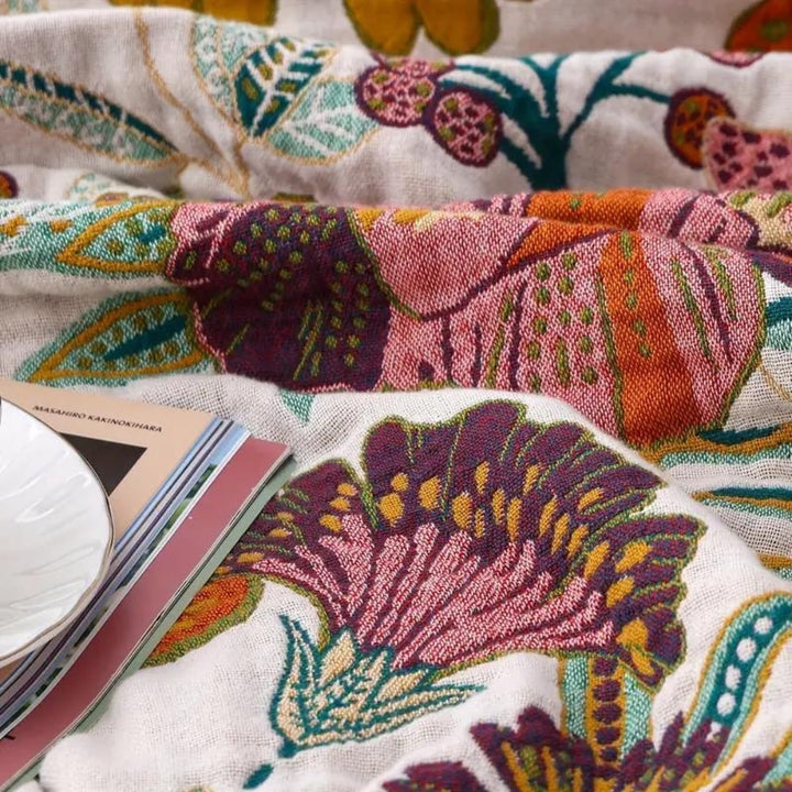 Throw Reversible Cotton Blanket Floral Design