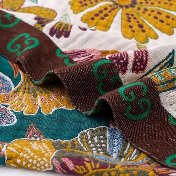 Throw Reversible Cotton Blanket Floral Design